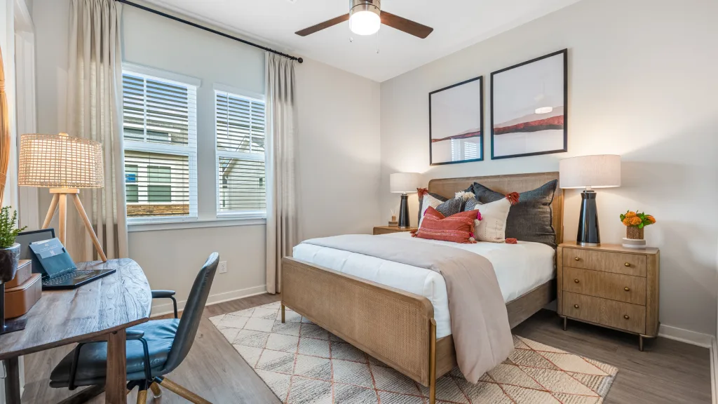 Yardly Elevate 2 Bed 2 Bath Apartment with Backyard- Guest Bedroom New pet-friendly apartment homes for rent with private fenced backyards in Arizona, Texas, Florida, and North Carolina with pool, pickleball, dog park, gym, clubhouse and gated community. *No breed or weight restrictions. Yardly